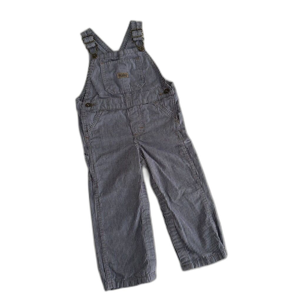 Wrangler Baby Toddler 24M Railroad Train Conductor Striped Overall Bibs Cotton